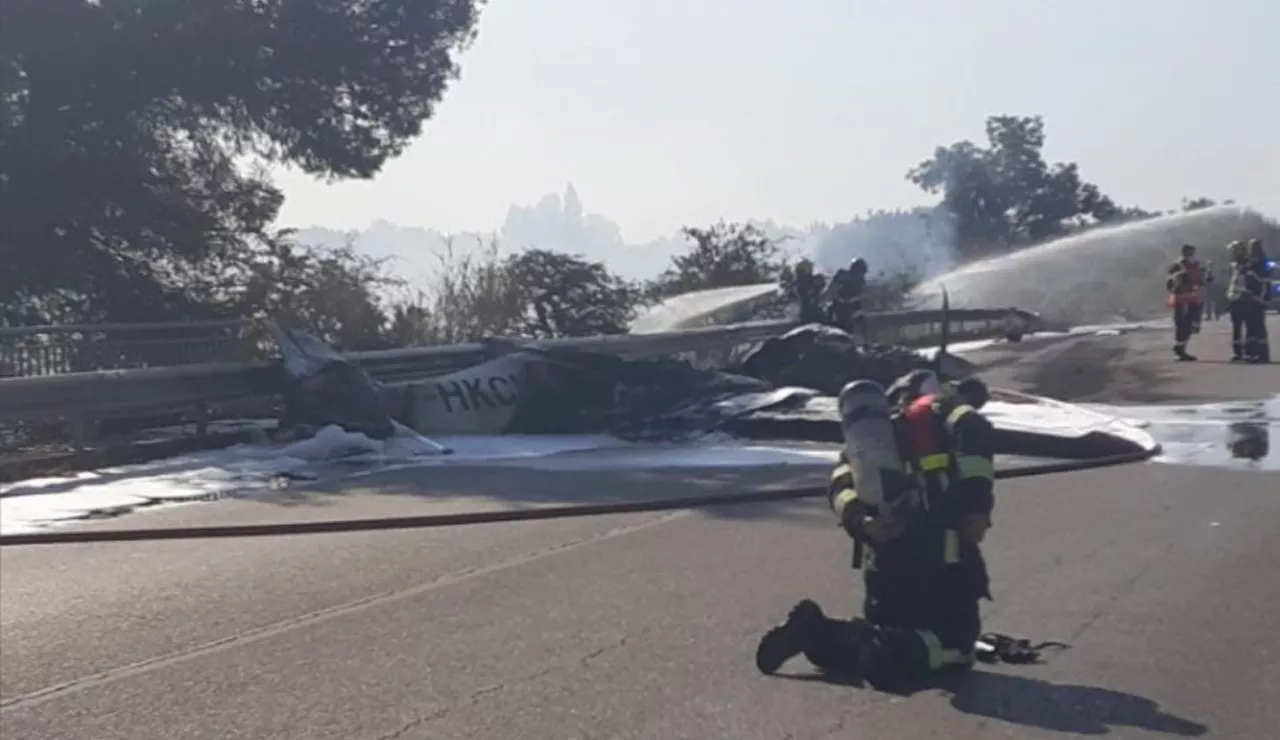Un avion de l’Armée de l’air se pose en catastrophe sur une route nationale à Salon-de-Provence et prend feu
